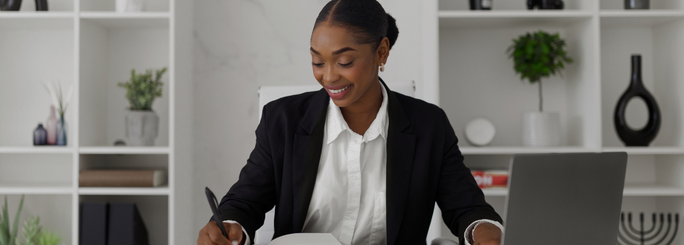 black woman working in a modern office